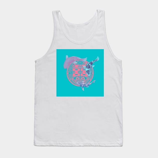 Double Happiness Koi Fish Turquoise with Red Symbol - Hong Kong Retro Tank Top by CRAFTY BITCH